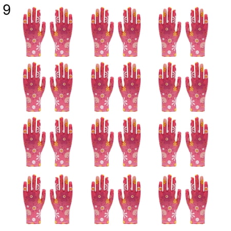 Trayknick 12Pairs/Set Garden Gloves Thorn-Proof Well Performance Flexible Floral Print Work Welding Garden Gloves for Daily Use