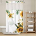 thumbnail image 6 of No Hook Shower Curtain with Snap in Liner, Summer Sunflower Hummingbird Waterproof Fabric Bathroom Curtain Mesh Top Window, Watercolor Green Leaves on White Shower Curtains 36x72in, 6 of 9