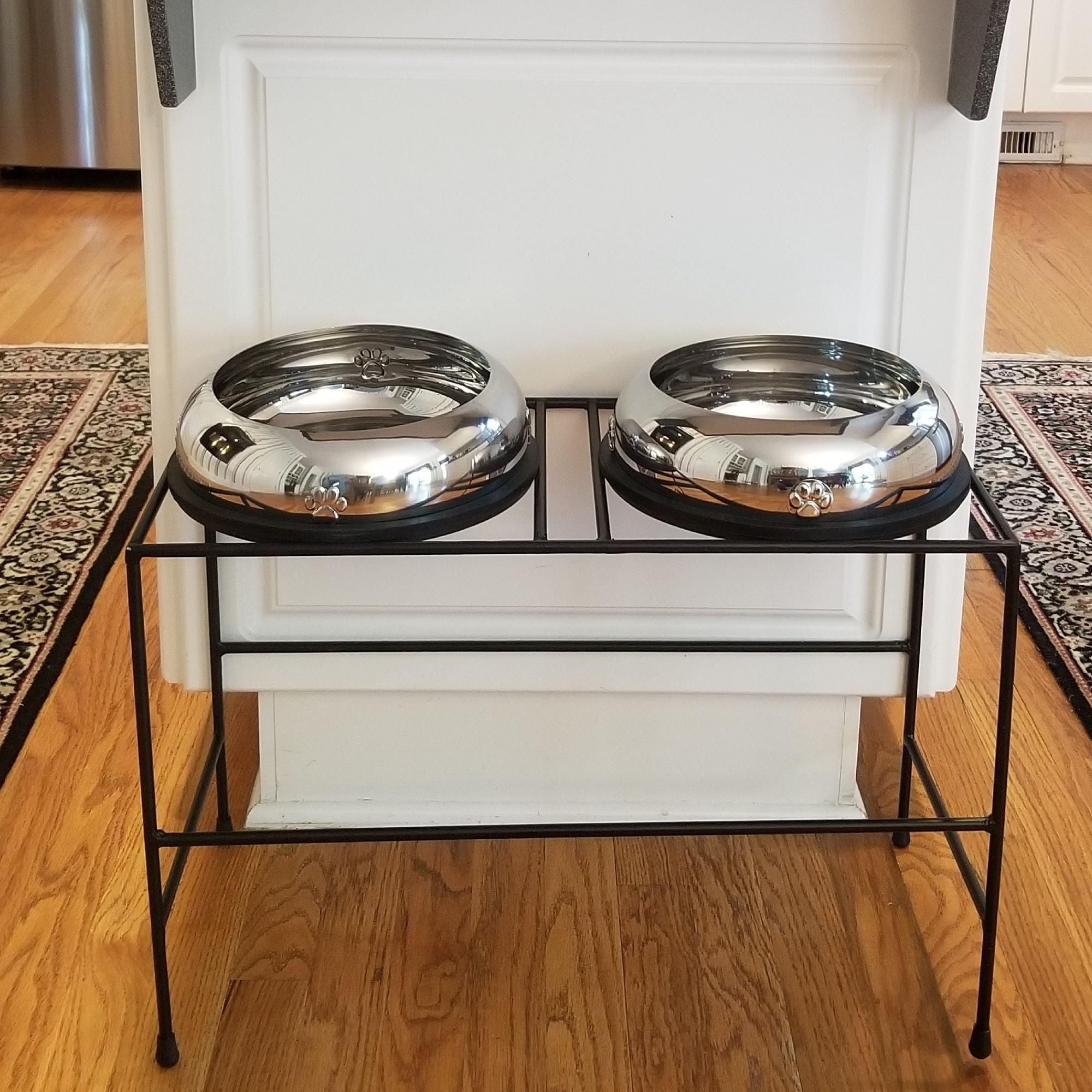 Unspill-a-Bowl® 18/8 Stainless Steel Double Dog Bowl & Wrought Iron Stand - X-Large