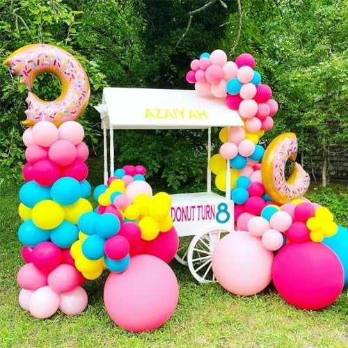 153Pcs Rainbow Donut Balloon Arch Garland Kit with Sprinkles Donut Ice Cream Lolly Foil Balloons for Girls Kids Candyland Sweet One Two Sweet Donut Grow Up Birthday Party Decorations