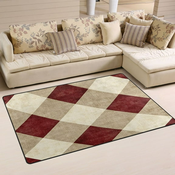 Carpet Mat with Memory Foam Ultra-Soft and Non-Slip Area Rug 31"x20" Red and Beige Checkered