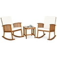 thumbnail image 1 of Gymax 3 Pieces Acacia Wood Rocking Bistro Set w/ Coffee Table and Cushions for Lawn, 1 of 6