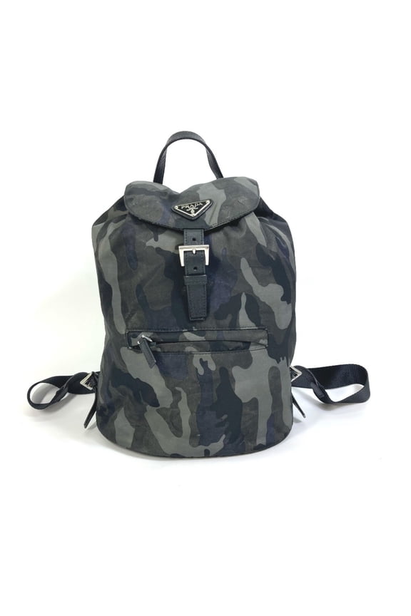 Pre-Owned PRADA Triangle Logo Camouflage Saffiano Backpack in Nylon and Leather,... (Good)
