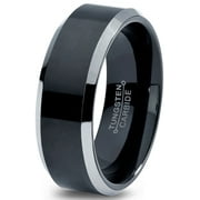 Men S Black Wedding Bands Tungsten Wedding Band Ring 8mm For Men Women Comfort Fit Black Beveled Edge Polished Brushed Lifetime
