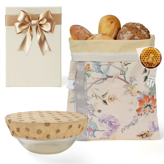 Reusable Bread Bags for Homemade Bread and Beeswax Bowl Cover Set -Organic Cotton Beeswax bread bags and Dough Proofing Cover-Sourdough Bread Baking Supplies