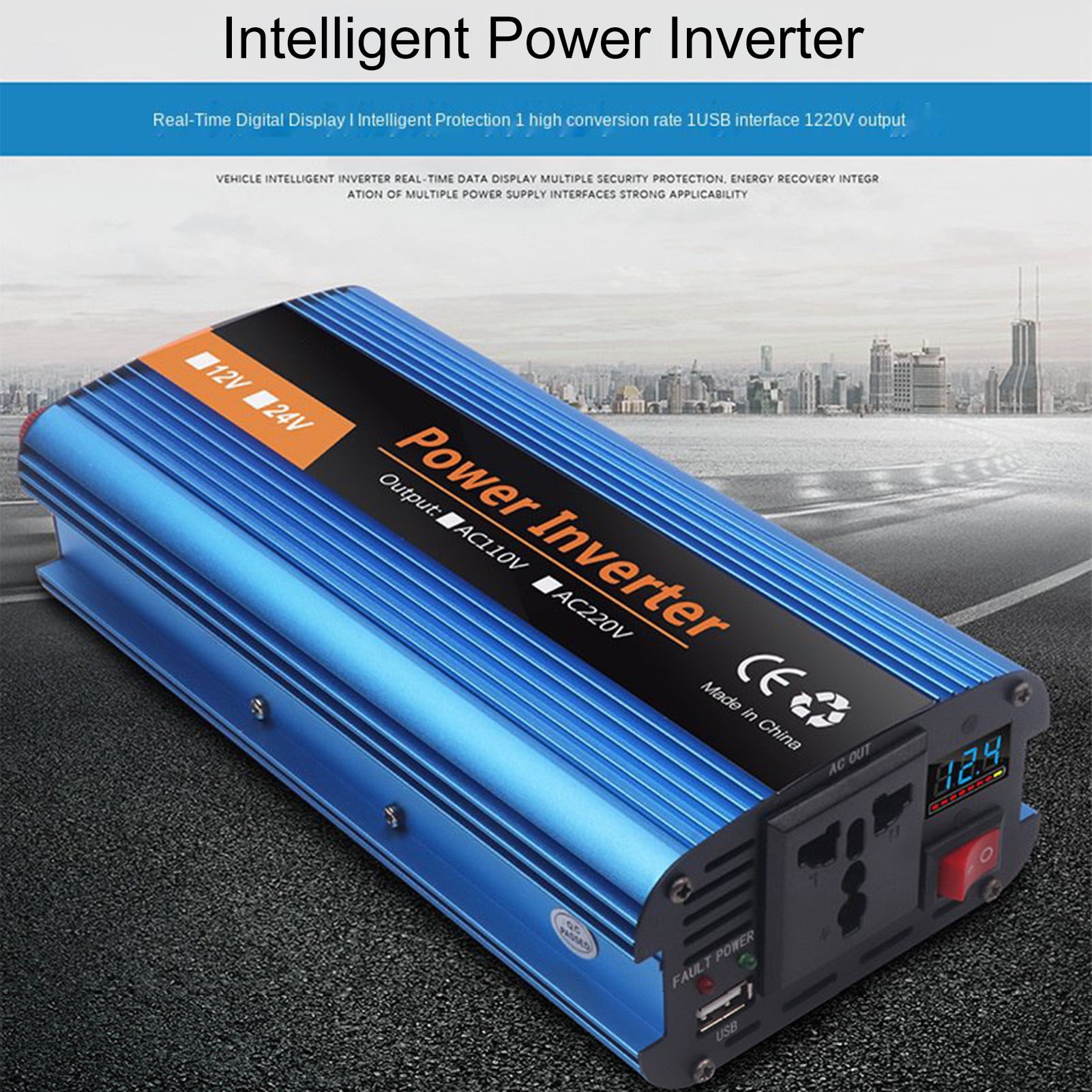 1X Car Solar Power Inverter 1000W Modified Sine Wave Converter Smart Transformer 