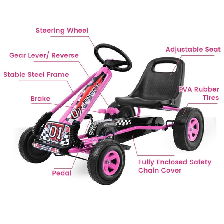 CIPACHO 4 Wheels Kids Ride On Pedal Powered Bike Go Kart Racer Car Outdoor Play Toy Electric Go Cart Drift Carts for Kids Ages 3 6 Pink Walmart