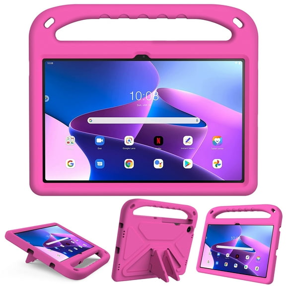 SaniMore for Lenovo Tab M10 Plus 3rd Gen 10.6" 2022 EVA Kids Case, Skid-Proof Texture Case with Holder & Foldable 2 in 1 Kickstand Pencil Holder Shockproof Protective Case for Boys Girls, Rose
