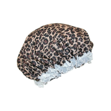 - Size one size Women's Satin Leopard Hair Roller Sleep Cap Cover, Leopard