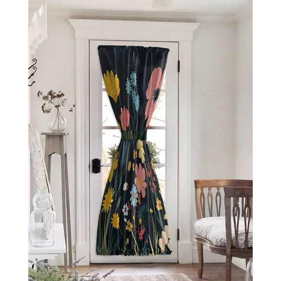 Wildflowers Blackout Curtains French Door Curtains for Door Window, Spring Botanical Pastoral Summer Flowers Privacy Drapery for Patio/Sidelight Doors, 1 Panel with Tieback, 54 x 72 Inches