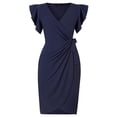 thumbnail image 6 of UVN V Neck Women Bodycon Dress Ruffle Sleeve Party Dress Casual Sheath Cocktail Wrap Gown, 6 of 7