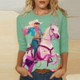 thumbnail image 2 of Womens Pink Vintage Western Cowgirl Horse Print T Shirt Retro Cowboy Desert Pattern V Neck Long Sleeve Tee Cute Tops, 2 of 5