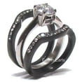 thumbnail image 3 of His Hers 4 Piece Black Stainless Steel & Titanium Matching Wedding Band Ring Set, 3 of 4