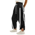thumbnail image 3 of Women'S Baggy Wide Leg Pants Casual Drawstring Elastic Waisted Contrast Color Workout Y2K Track Pants Black M, 3 of 7