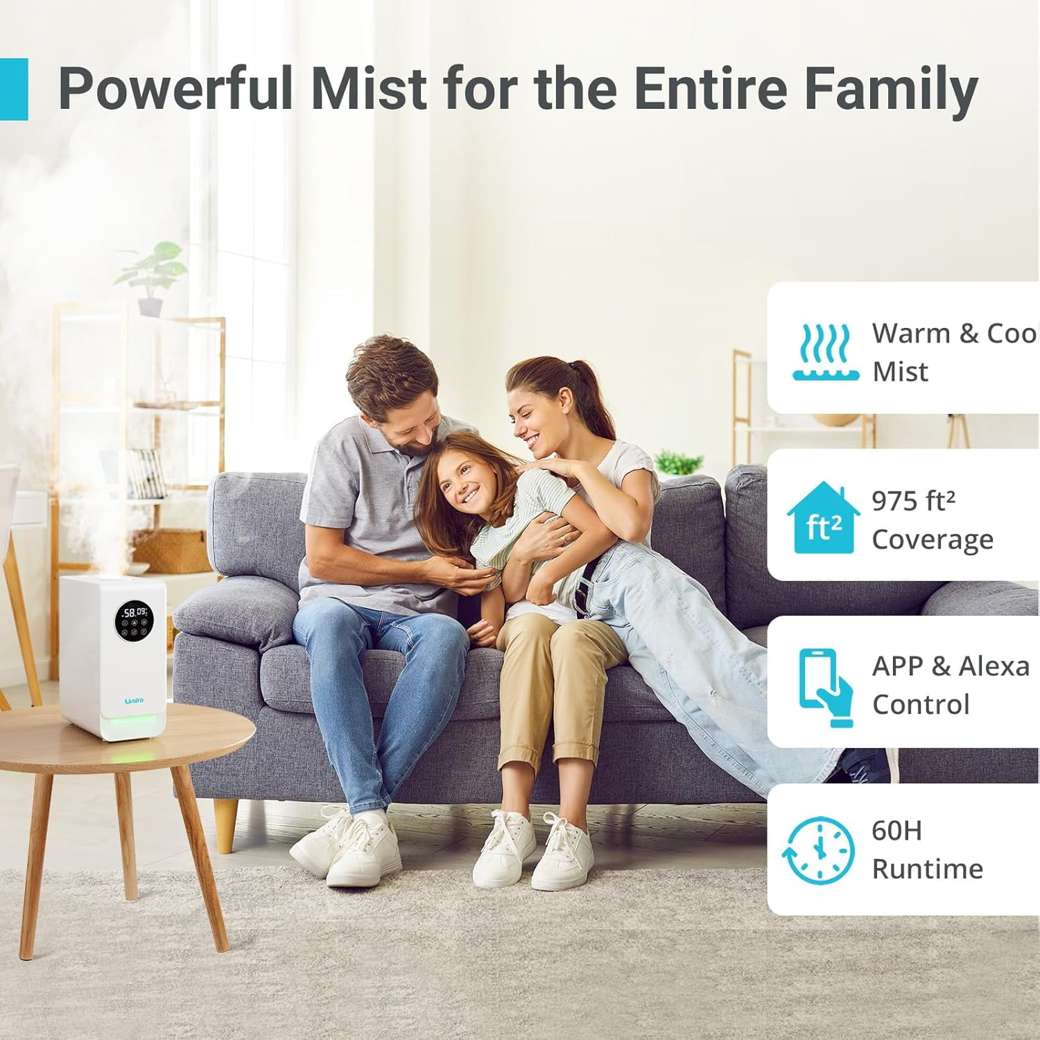 6L Humidifier for Large Room, Warm & Cool Mist with Top Fill Design, Alexa & App Control