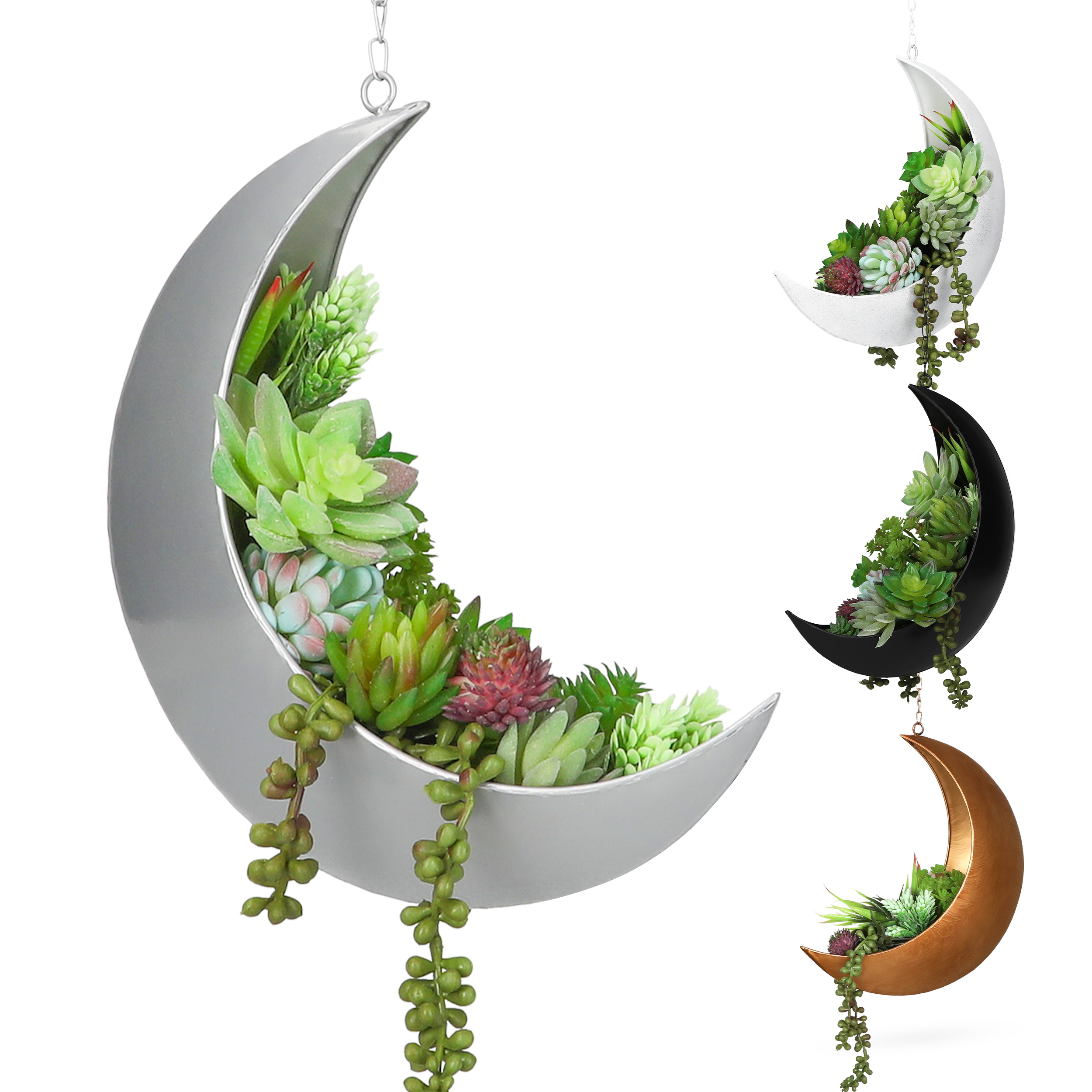 Hanging Moon Planter for Moon Room Decor - Great for Succulents, Air Plant, Mini Cactus, Faux, Artificial Plants-Boho Hanging Planters for Indoor Plants, Witchy Gifts for Women, Birthdays,Plant Lovers