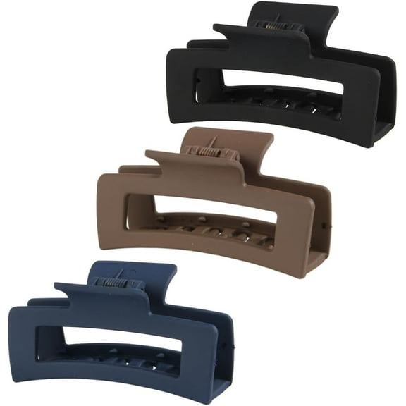 3Pcs Hair Clips Rectangle Strong Hold Hair Claw Clips 3.3 inch Non-slip Matte Coated Hair Styling Accessories for Women and Girls Thick to Thin Hair (Set-2)