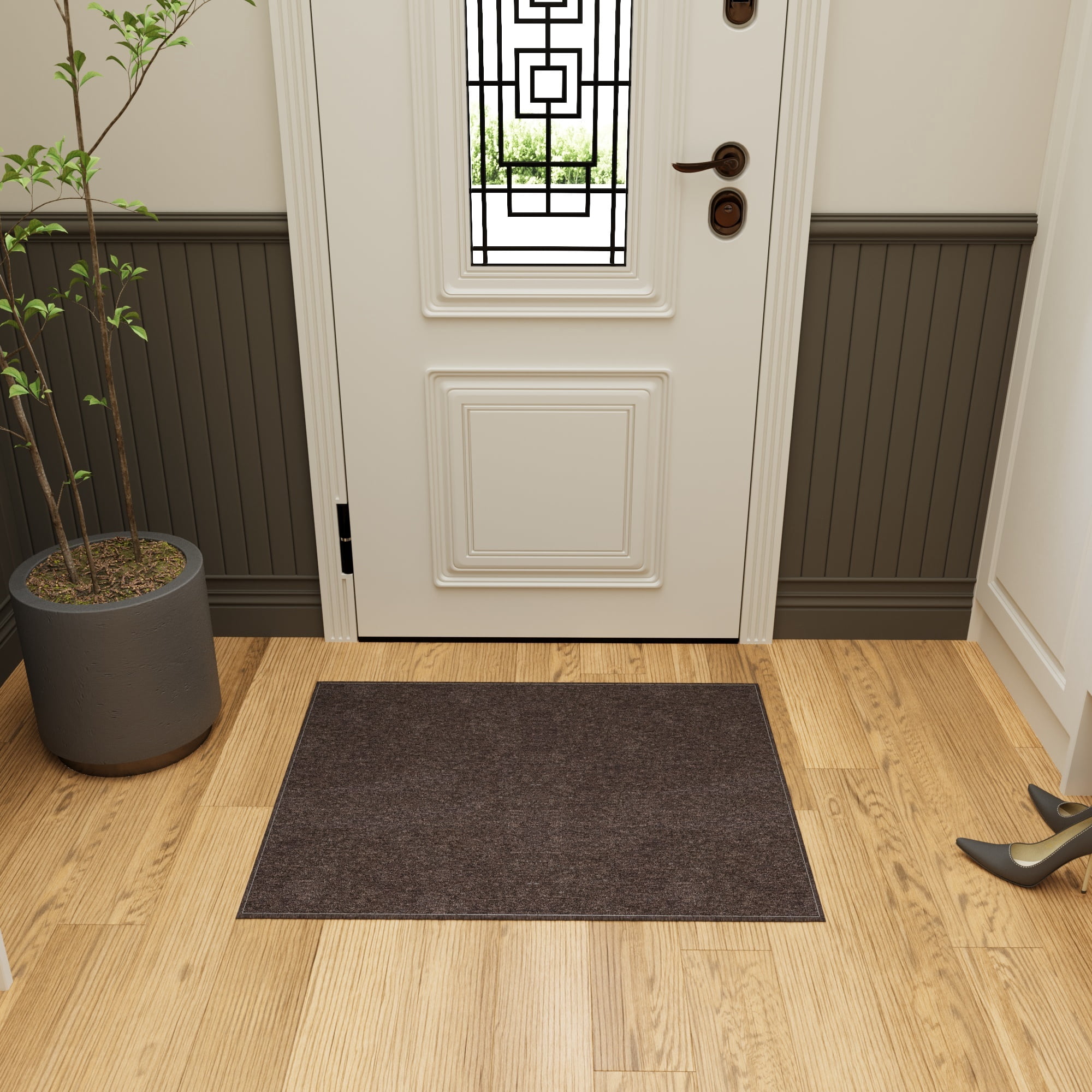 Ottomanson Modern Entryway Rug 3x3 Non-Slip Area Rug for Kitchen Bedroom Bathroom, 2'7" x 3', Brown
