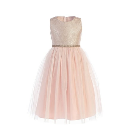Sweet Kids Little Girls Rose Ornate Brocade Crystal Tulle Christmas Dress