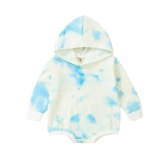 UAMVSH Newborn Baby Boy Girl Jumpsuit Oversized Long Sleeve Hooded Sweatshirt Infant Tie Dye Romper Bodysuit Fall Winter Clothes 0-24M