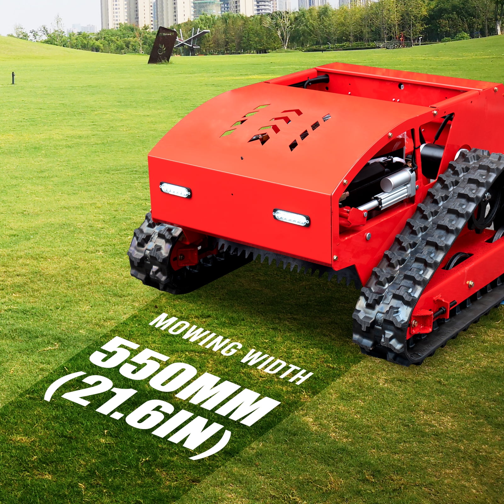 MMS Remote Control Track 21.65" Lawn Mower With 9HP 224cc Gas Engine, One-Hand Control Remote, Adjustable Cutting Height Robotic Lawn Mower for Slopes, Orchards & Commercial Landscaping