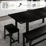 iPormis 5-Piece Dining Table Set for 4-8 People, Extendable Kitchen Table Set with 2 Benches and 2 Square Stools, Black