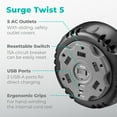 thumbnail image 4 of KMC Surge Twist Cord Reel Surge Protector Power Strip, 5-Outlets, USB-C PD, Flat Plug, 8 ft Extension Cord, Black, 4 of 10