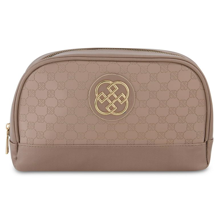 Daisy Fuentes Large Dome Flat Makeup Pouch Toiletry Bag for Women, Brown