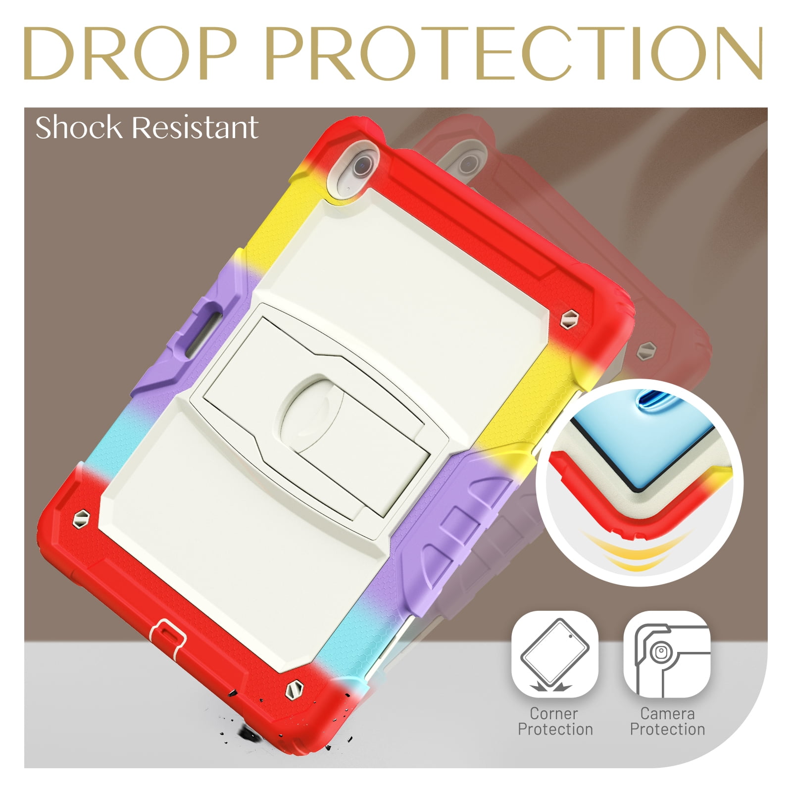 Rugged Case For Apple iPad Air 13 (2024) – 3-Layer Protection Shockproof Stand Cover with Screen Protector, Adjustable Stand, Shoulder Strap, & Pencil Holder -- Colorful Red