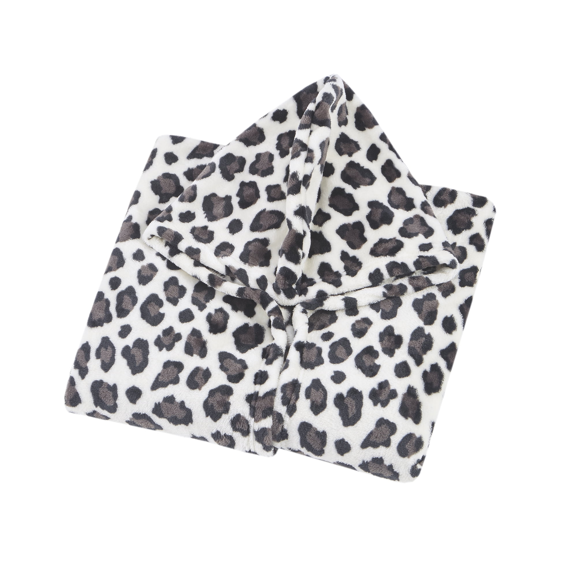 Comfort Spaces White, Gray Leopard Polyester Plush Throw, 60" x 50"