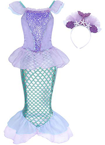 Cotrio Little Girls Mermaid Tutu Skirt Toddler Kids Birthday Party Princess Costume Outifts with Headband 
