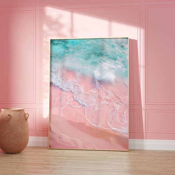Pink Beach Ocean Girly Coastal Wall Art, Unframed Paper Print Size 8x12