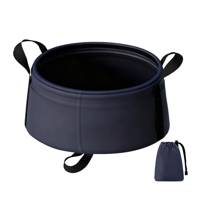 Blue Collapsible Water Basin For Camping And Outdoor Activities Features Tidy Stitching Process For Durability And Easy Storage In Small Spaces