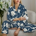 thumbnail image 6 of Fuzoiu Lilies Flowers Print Women's Long-Sleeved Pajama,Lounge Button Down Nightwear,Womens Notch Collar Pajama Set-Medium, 6 of 7