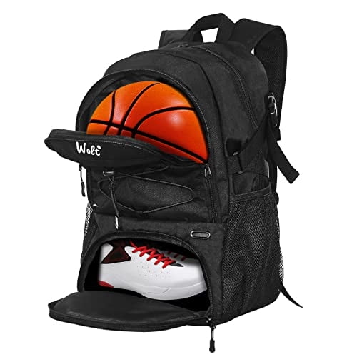 Mochila WOLT para baloncesto, fútbol y voleibol para todas las edades, color negro