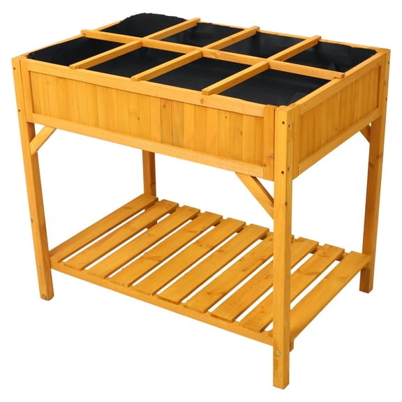 Raised Garden Bed 8 Pockets - Elevated Wood Planter Box with Foldable Table & Shelf for Vegetables, Flowers, Herbs - Outdoor Gardening