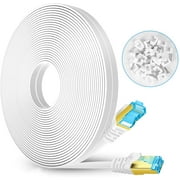 Cat7 Ethernet Cable High Speed 35ft White,10 Gigabit Flat Cable with RJ45 Connectors Computer Gaming Internet LAN