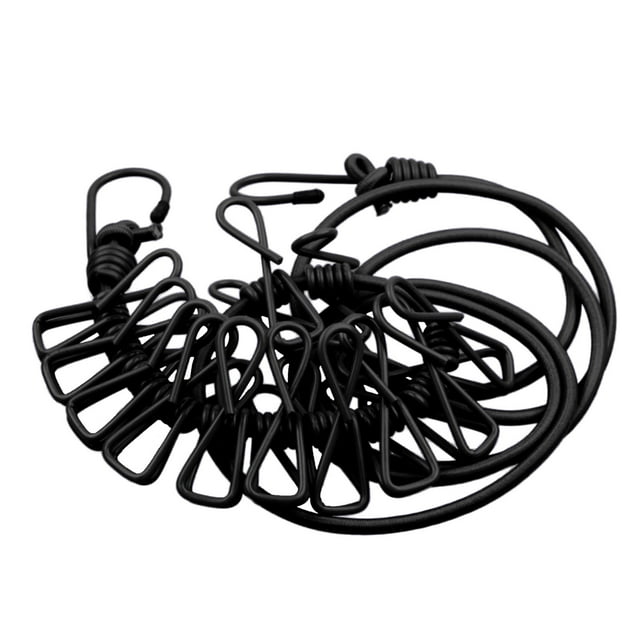 IMENGL Clearance! Delayuji Fixing Clip Portable Outdoor Clothesline with 12 Clothespins Beach Windproof Clothes Rack Super Elastic Clothesline One Size Black