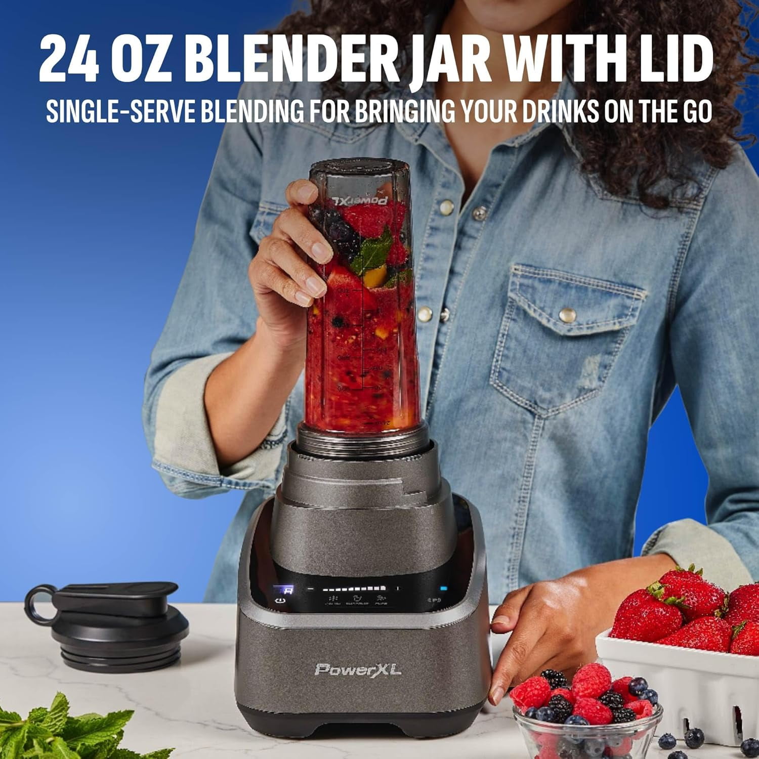 PowerXL SensiMax 1500W Blender with 72 oz Pitcher, 10 Speeds, Ice Crush, Smoothie, Chop Functions, Personal To-Go Cup, BL7019-0MP