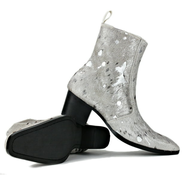 OSSTONE Dress Boots Chelsea Pony Hair Leopard Boots for Men OSSTONE Dress Boots Chelsea Pony Hair Leopard Boots for Men