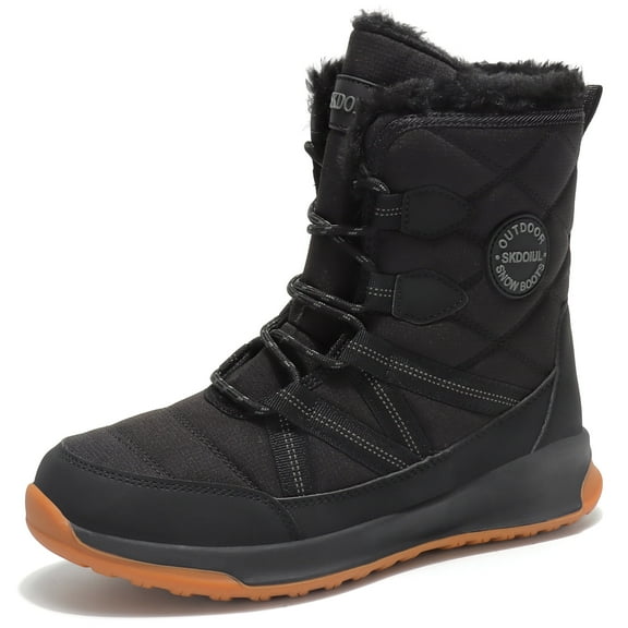 Snow Boots for Women Winter the Cold Weather Fur Warm Waterproof Insulated Outdoor Mid cold Boots Black size 11