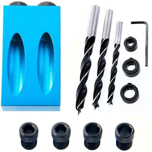 Paquete de plantilla de perforación inclinada de 15 grados de ángulo de accionamiento de bolsillo con 6/8 / 10mm adaptador de unidad de agujero compatible con carpintería Afortunado Sencillez
