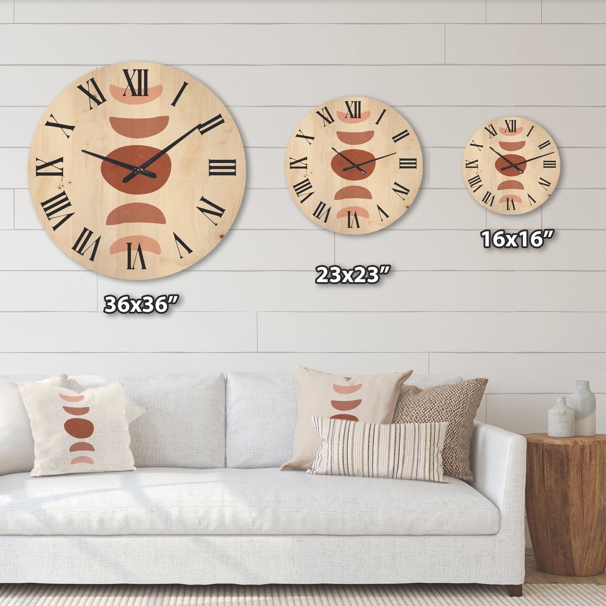 Designart 'Minimal Moon Phases On White' Modern Wood Wall Clock