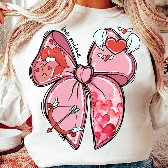 Be Mine Coquette Valentine Sweatshirt, Pink XOXO Love Vibes Pullover, Cute Brushstroke Valentine’s Day Sweater for Women