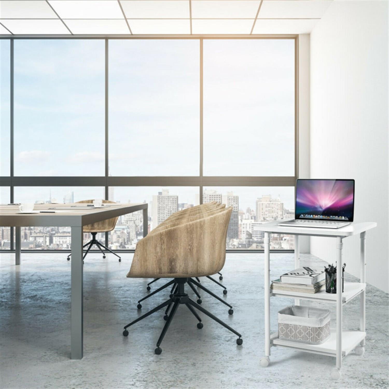 Demi Bonn 3-tier Adjustable Printer Stand with 360° Swivel Casters, Laptop Workstation for Laptops, Books, Tablets, and Art, White