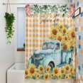 thumbnail image 3 of Sunflowers Truck Shower Curtain, 48" x 72", Spring Rose Floral Leaf Yellow Plaid Waterproof Bathroom Curtain Washable Shower Curtain Set with 12 Hooks, 3 of 9