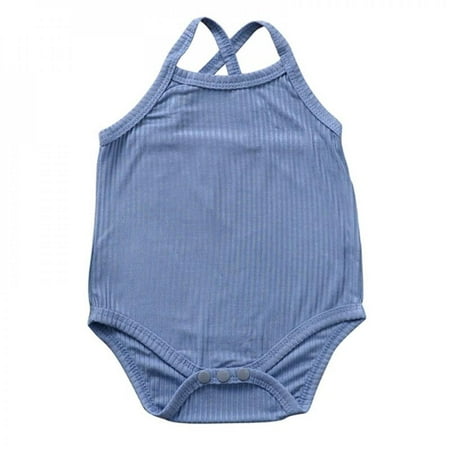

Oaktree-Baby Sleeveless Solid Rompers Bodysuits Ribbed Clothes Outfits Sleeveless Overalls Clothing Set