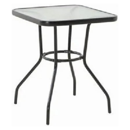 Sunny Isles Bistro Table - 24 Inch Outdoor Patio Dining Table, Tempered Glass Top, Black Square Metal Frame, Backyard Furniture