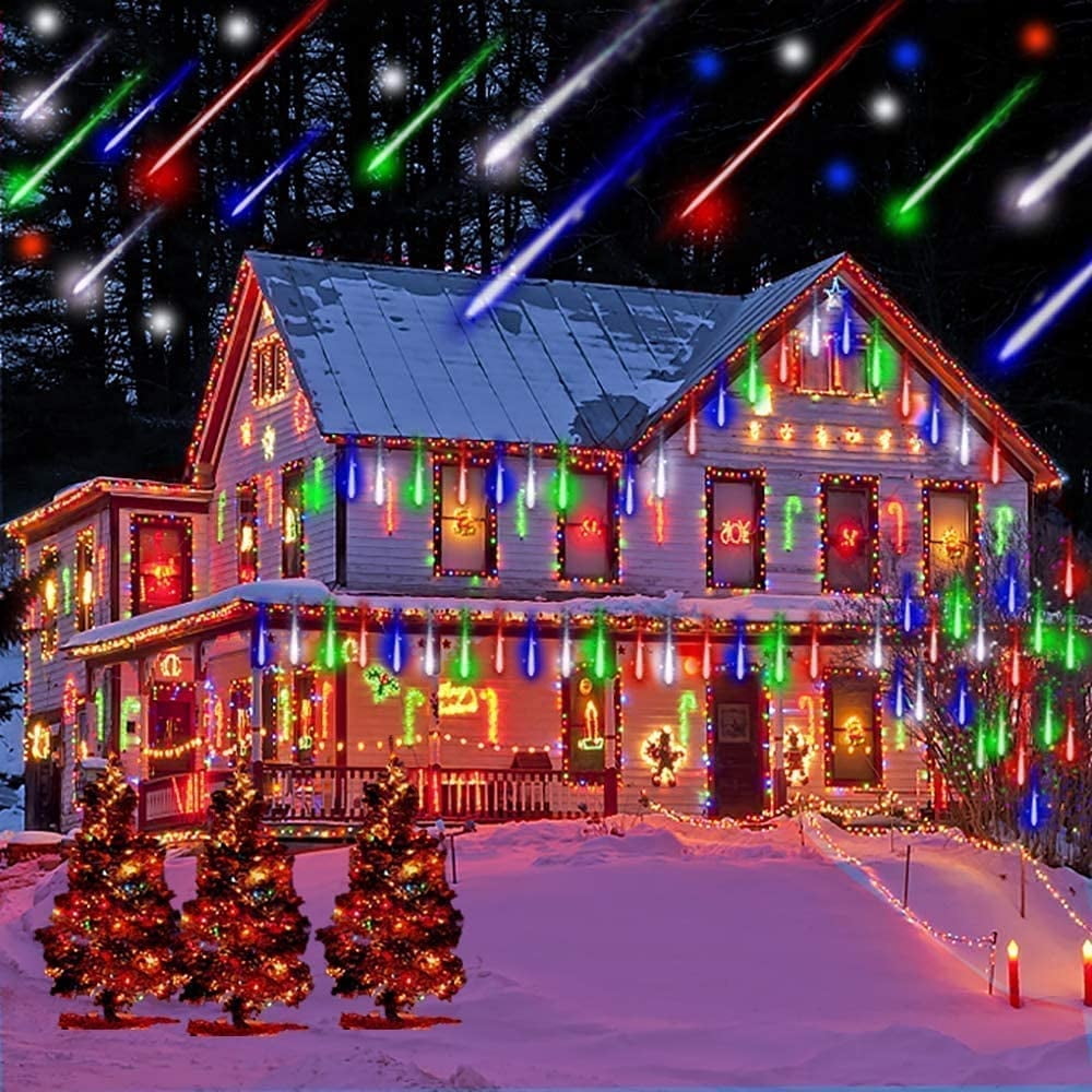 DONGPAI Meteor Shower Lights Outdoor, 20 Inch 8 Tube Icicle Lights, Waterproof Meteor Christmas Lights Outdoor, Hanging Falling Rain Lights for Xmas Tree Outside Holiday Decoration