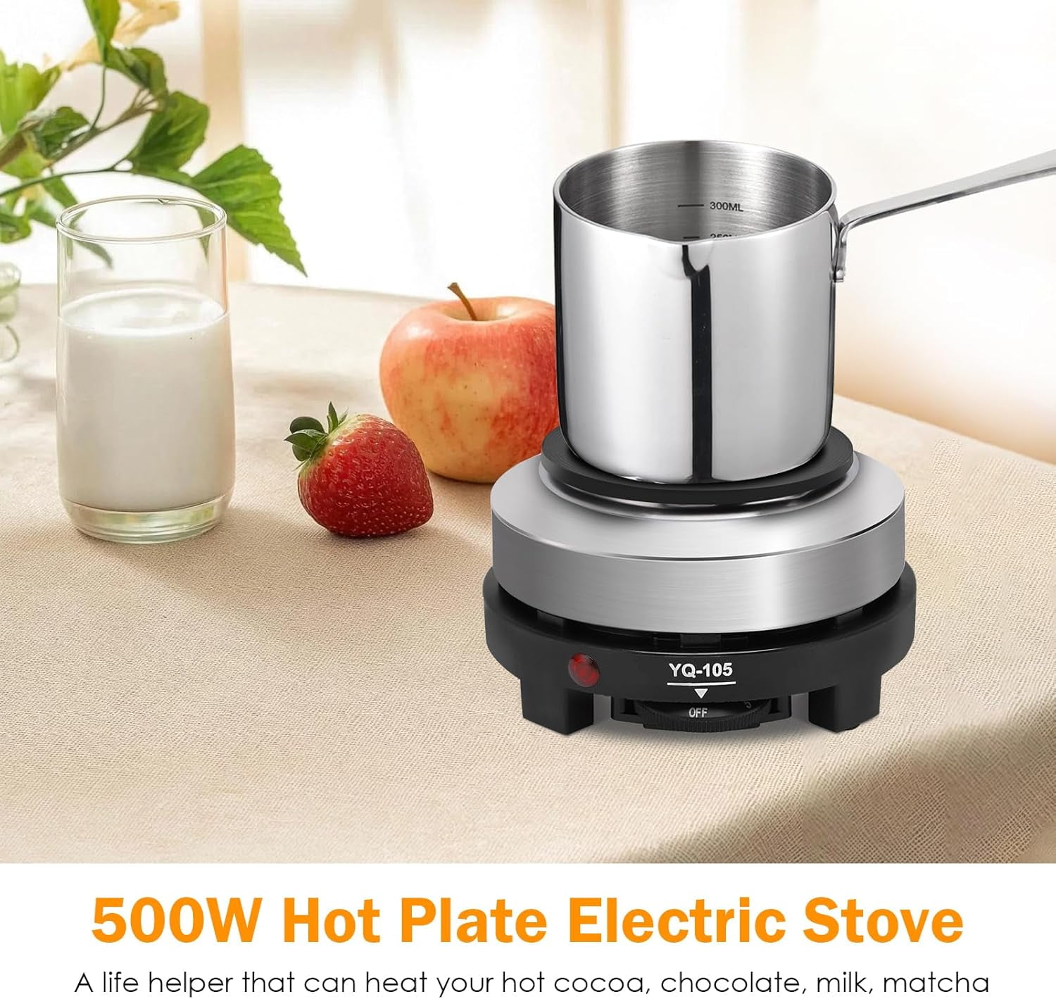 ABPETE 500 Watt Hot Plate, Portable 500W Electric Hot Plate, Electric Camping Stove Low Watt, Single Burner, for Milk Water Coffee Heating (US Plug）